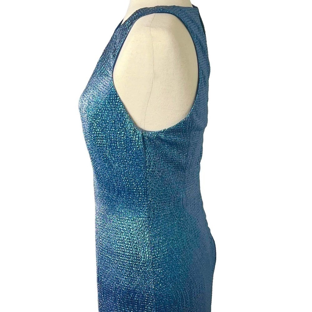 Dessy Collection 3063 Midnight Blue Metallic Column Gown High Slit 10R - Picture 9 of 16